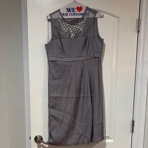 Adrianna Papell Gray Embellished Sheath Midi Dress